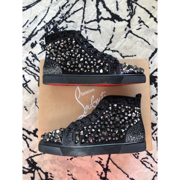 Christian Louboutin Red Bottom Orlato Black Spike Sneakers Size 45 New In Box - Picture 2 of 12